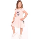 Toontoy Kız Çocuk Baskılı Relax Fit Bisiklet Yaka Kısa Kollu Elbise - 9 Ay - Pudra