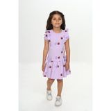 Toontoy Kız Çocuk Baskılı Relax Fit Bisiklet Yaka Kısa Kollu Elbise - Fırfır & Fiyonk Detaylı - 4 Yaş - Lila