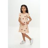 Toontoy Kız Çocuk Baskılı Relax Fit Bisiklet Yaka Kısa Kollu Elbise - Fırfır & Fiyonk Detaylı - 6 - Bej