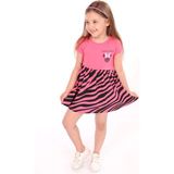 Toontoy Kız Çocuk Baskılı Relax Fit Bisiklet Yaka Kısa Kollu Elbise - Renk Bloklu - 1 Yaş - Fuşya