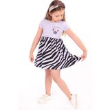 Toontoy Kız Çocuk Baskılı Relax Fit Bisiklet Yaka Kısa Kollu Elbise - Renk Bloklu - 2 Yaş - Açık Lila