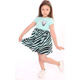 Toontoy Kız Çocuk Baskılı Relax Fit Bisiklet Yaka Kısa Kollu Elbise - Renk Bloklu - 3 - Mint Yeşili