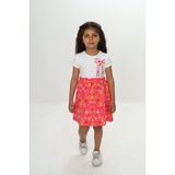 Toontoy Kız Çocuk Baskılı Relax Fit Bisiklet Yaka Kısa Kollu Elbise - Renk Bloklu - 5 - Açık Pembe