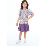 Toontoy Kız Çocuk Baskılı Relax Fit Bisiklet Yaka Kısa Kollu Elbise - Renk Bloklu & - 6 - Mor