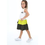 Toontoy Kız Çocuk Baskılı Relax Fit Bisiklet Yaka Kısa Kollu Kat Kat Elbise - Renk Bloklu & - 6 - Açık Yeşil