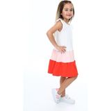 Toontoy Kız Çocuk Baskılı Relax Fit Bisiklet Yaka Kısa Kollu Kat Kat Elbise - Renk Bloklu & - 8 - Pudra