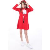 Toontoy Kız Çocuk Baskılı Relax Fit Bisiklet Yaka Uzun Kollu Bağcıklı Elbise - - 10 - 11 - Kırmızı