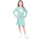 Toontoy Kız Çocuk Baskılı Relax Fit Bisiklet Yaka Uzun Kollu Bağcıklı Elbise - - 8 - 9 - Yeşil