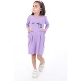 Toontoy Kız Çocuk Baskılı Relax Fit Bisiklet Yaka Uzun Kollu Cepli Elbise - - 4 Yaş - Lila