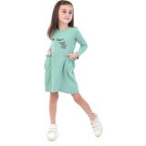 Toontoy Kız Çocuk Baskılı Relax Fit Bisiklet Yaka Uzun Kollu Cepli Elbise - - 5 - Yeşil