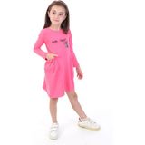 Toontoy Kız Çocuk Baskılı Relax Fit Bisiklet Yaka Uzun Kollu Cepli Elbise - - 6 - Fuşya