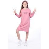 Toontoy Kız Çocuk Baskılı Relax Fit Bisiklet Yaka Uzun Kollu Elbise - - 13 - 14 Yaş - Gül Kurusu
