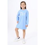 Toontoy Kız Çocuk Baskılı Relax Fit Bisiklet Yaka Uzun Kollu Elbise - - 13 - 14 Yaş - Mavi