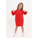 Toontoy Kız Çocuk Baskılı Relax Fit Bisiklet Yaka Uzun Kollu Elbise - - 5 - Kırmızı
