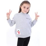 Toontoy Kız Çocuk Baskılı Relax Fit Dik Yaka Düşük Omuz Sweatshirt - Sol Omuz Çıtçıtlı - Gri - 4