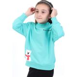 Toontoy Kız Çocuk Baskılı Relax Fit Dik Yaka Düşük Omuz Sweatshirt - Sol Omuz Çıtçıtlı - Mint Yeşili - 1