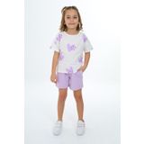 Toontoy Kız Çocuk Baskılı Şortlu Takım Lila 2 YAŞ