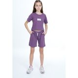 Toontoy Kız Çocuk Baskılı Şortlu Takım - Mor - 8 - 9 Yaş