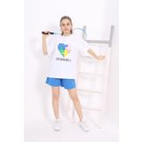 Toontoy Kız Çocuk Baskılı Şortlu Takım Saks 10-11 YAŞ