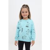Toontoy Kız Çocuk Baskılı Sweatshirt Su Yeşili 3 YAŞ