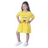 Toontoy Kız Çocuk Baskılı Taş Işlemeli Beli Lastikli Iki Yanı Cepli Elbise - 7 Yaş - Sarı
