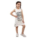 Toontoy Kız Çocuk Baskılı Taş İşlemeli Elbise Ekru 5 YAŞ