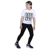 Toontoy Kız Çocuk Baskılı Taş İşlemeli Taytlı Takım Beyaz 4 YAŞ