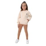 Toontoy Kız Çocuk Baskılı Taytlı Takım Bej 4 YAŞ