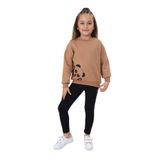 Toontoy Kız Çocuk Baskılı Taytlı Takım Kahverengi 5 YAŞ