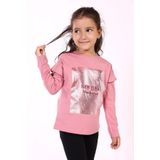 Toontoy Kız Çocuk Baskılı Tişört - 8 Yaş - Gül Kurusu