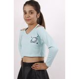 Toontoy Kız Çocuk Baskılı V Yaka Askılı Tişört - Mint Yeşili - 10