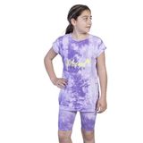 Toontoy Kız Çocuk Batik Desenli Baskılı Taytlı Takım Lila 10 YAŞ