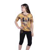 Toontoy Kız Çocuk Batik Desenli Baskılı Taytlı Takım Sarı 6 YAŞ