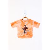 Toontoy Kız Çocuk Batik Desenli Düşük Kol Baskılı Tişört Turuncu 7 YAŞ