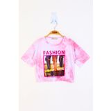 Toontoy Kız Çocuk Batik Desenli Fashıon Baskılı Crop Tişört - 5 Yaş - Pembe