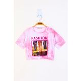 Toontoy Kız Çocuk Batik Desenli Fashıon Baskılı Crop Tişört Pembe 8 YAŞ