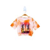 Toontoy Kız Çocuk Batik Desenli Fashıon Baskılı Crop Tişört Turuncu 7 YAŞ