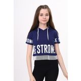 Toontoy Kız Çocuk Be Strong Baskılı Kapüşonlu Tişört - 10 Yaş - Lacivert