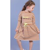 Toontoy Kız Çocuk Bel Fırfır Detaylı Çizgili Yazı Baskılı Elbise