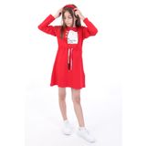 Toontoy Kız Çocuk Bel Kordon Geçişli Yazı Baskılı Elbise Kırmızı 6-7 YAŞ