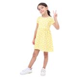 Toontoy Kız Çocuk Bel Kurdela Detaylı Komple Baskılı Elbise Açık Sarı 5 YAŞ