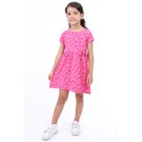 Toontoy Kız Çocuk Bel Kurdela Detaylı Komple Baskılı Elbise Fuşya 3 YAŞ