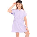 Toontoy Kız Çocuk Beli Lastikli Önü Çıtçıtlı Kapüşonlu Elbise - Mavi - 8 - 9 Yaş