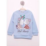 Toontoy Kız Çocuk Best Friend Baskılı Pamuklu Sweatshirt Mavi 1 YAŞ