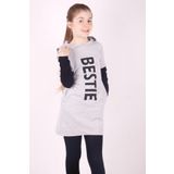 Toontoy Kız Çocuk Bestie Baskılı Kapşonlu Elbise Gri Melanj 5 YAŞ