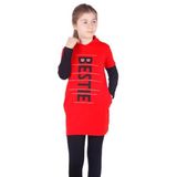 Toontoy Kız Çocuk Bestie Baskılı Kapşonlu Elbise Kırmızı 5 YAŞ