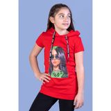 Toontoy Kız Çocuk Billie Eilish Baskılı Kapüşonlu T-Shirt - 14 Yaş - Kırmızı