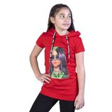 TOONTOY Kız Çocuk Billie Eilish Baskılı Kapüşonlu Tişört 12 Yaş, 12 Yaş, 11103-, Kırmızı, Kız çocuk