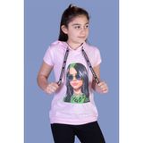Toontoy Kız Çocuk Billie Eilish Baskılı Kapüşonlu Tişört - 8 Yaş - Pembe