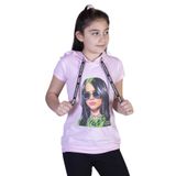 Toontoy Kız Çocuk Billie Eilish Baskılı Kapüşonlu Tişört Pembe